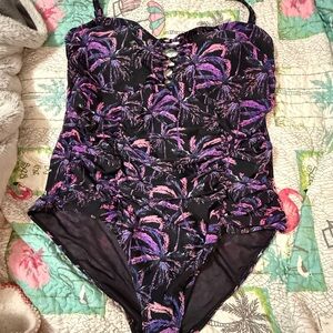 Torrid Black and Purple Palm Print One Piece